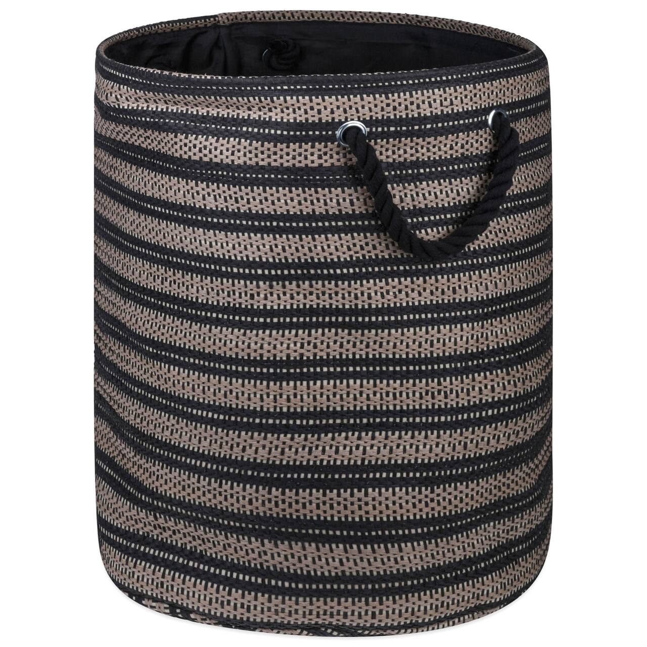 DII&#xAE; Large Black &#x26; Stone Striped Weave Round Paper Storage Basket
